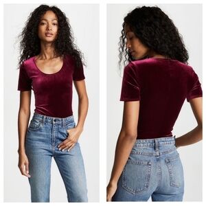 Commando Women's Burgundy Short Sleeve Velvet Bodysuit Size Small USA Made.